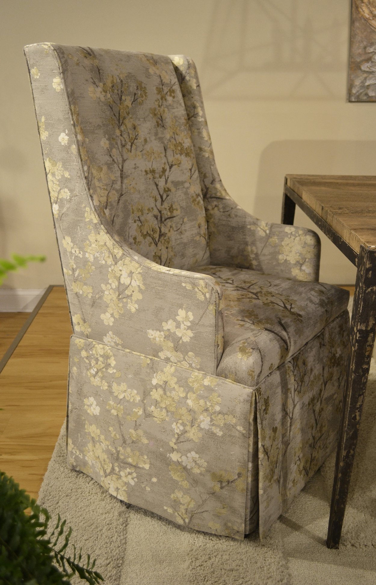 MONTPARNASSE SKIRTED CHAIR - REMONDINI FLORAL Fabric - NEWPORT STRIPES  Heavy Linen Fabric - Chairs - Furniture - Products